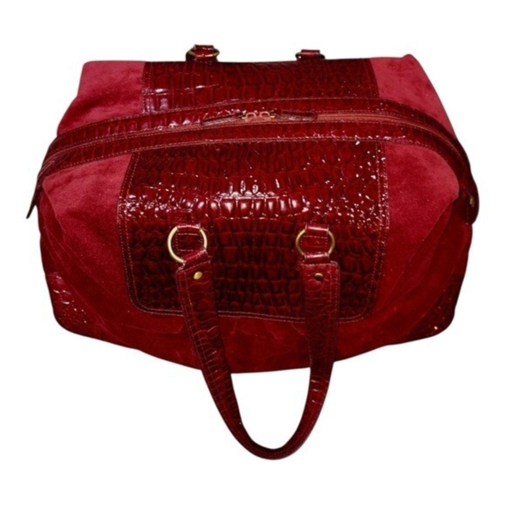 Burgundy Red Velvet Vegan Leather Trim Weekend Tote Shoulder Bag 22x15x8 NWOT - Picture 6 of 10